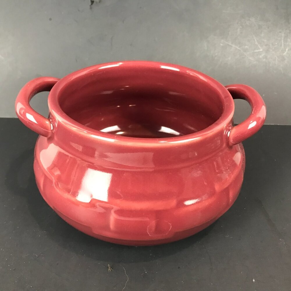 Longaberger Paprika red ceramic 6" x 3" two handle pot